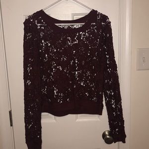 Burgundy flower lace sweater